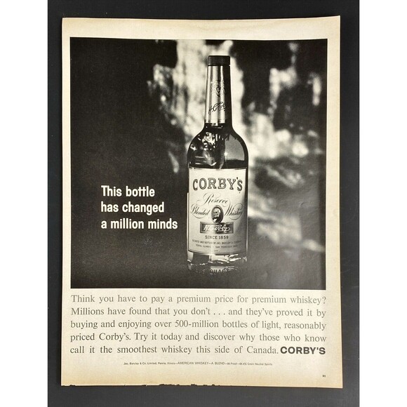 CORBY'S Whiskey "This Bottle Has Changed a Million Minds" Vintage Print Ad 1963 - Picture 3 of 3